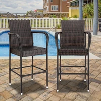 2pcs High Bar Chair Brown Gradient PE Rattan and Iron Frame Made for Garden Backyard Balcony Study Versatile Style
