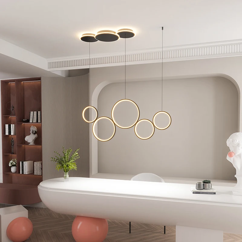 

Black Round Dining Table Pendant Lamp Nordic Minimalist Company Front Desk Decoration Luxury Living Room LED Pendant Lights