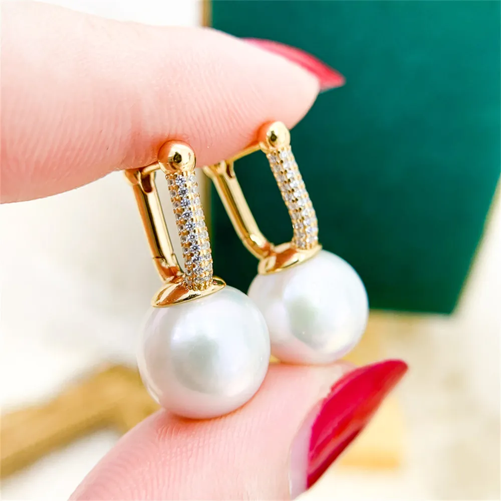 

DIY Pearl Ear Stud Accessories S925 Sterling Silver Jewelry Gold Ear Buckle Female Empty Fit 9-12mm Beads