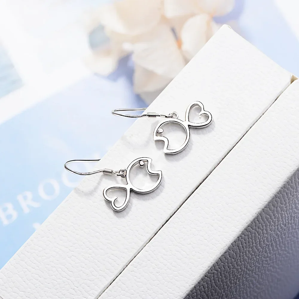 Корейские серьги из стерлингового серебра 925 пробы с полыми рыбками и подвесками