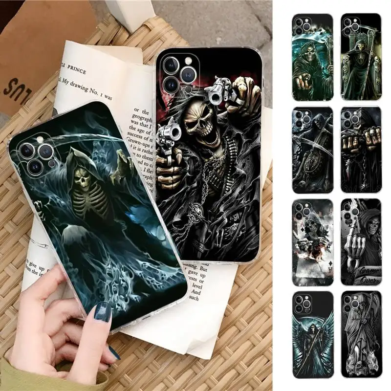 

Grim Reaper Skull Phone Case Silicone Soft for iphone 14 13 12 11 Pro Mini XS MAX 8 7 6 Plus X XS XR Cover
