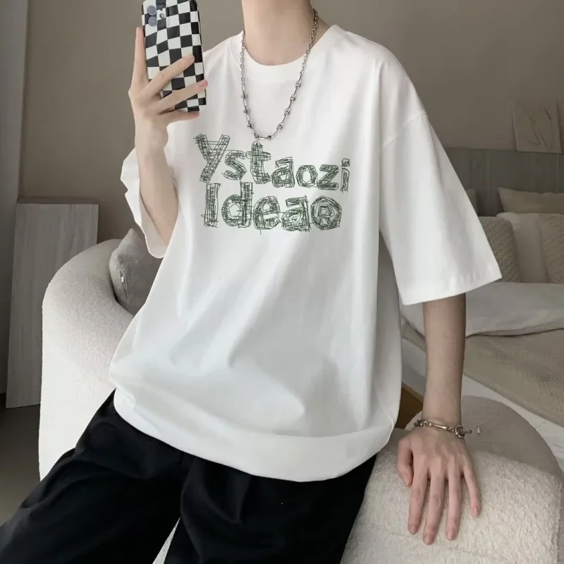 2024 летняя новая мужская футболка в американском стиле свободный крой хлопковый