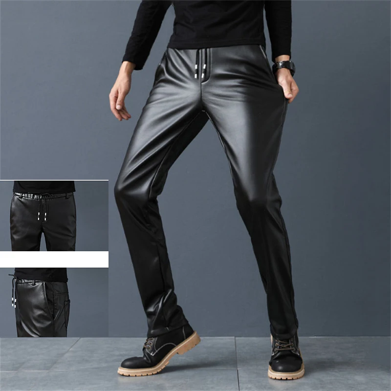 

Брюки мужские кожаные, уличная модная водонепроницаемая одежда, повседневные кожаные штаны, большие размеры, весна-осень