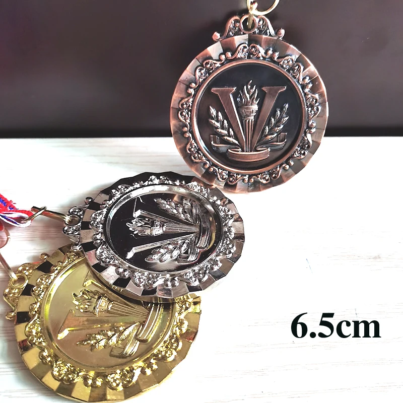 

6.5Cm Torch Metal Medal Match Medals Badges Souvenirs The marathon Medal Gold Medal with good ribbon School sports Metal