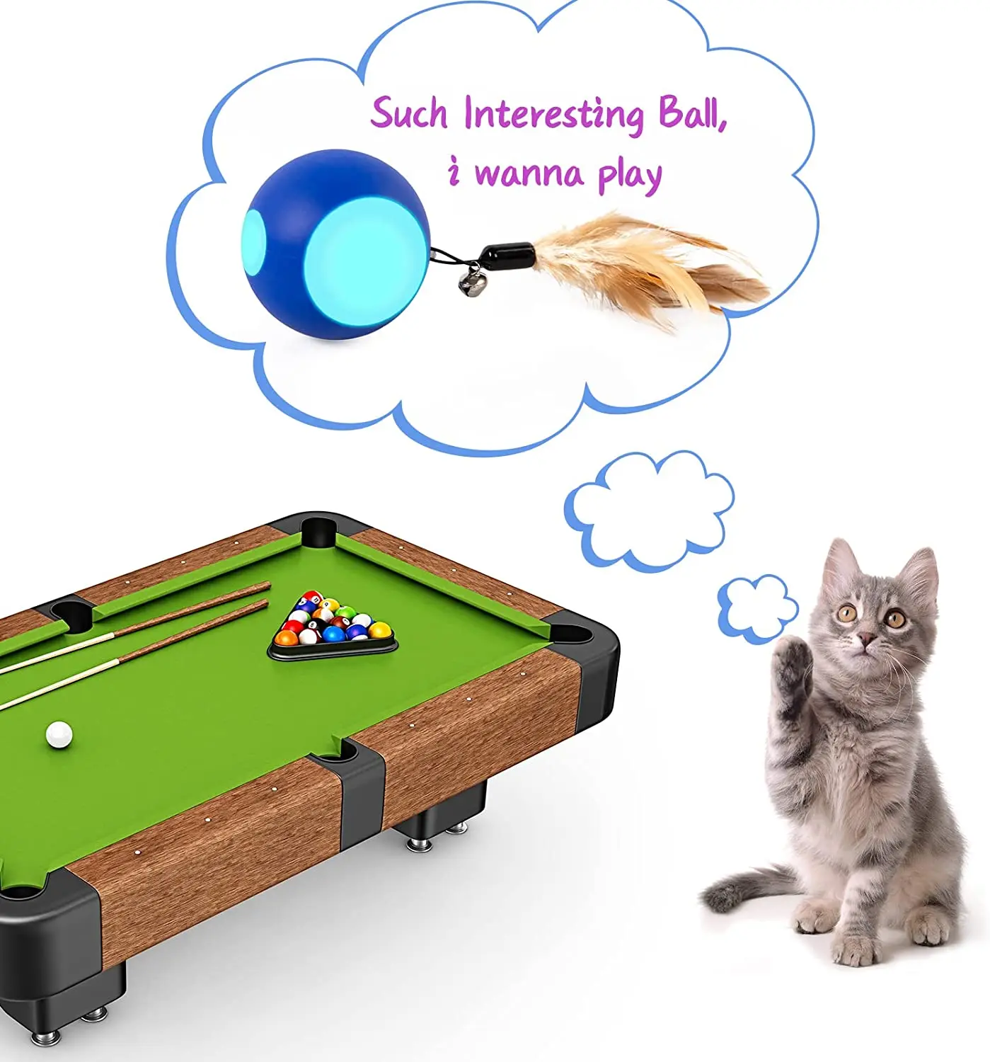 

Funny Electric Interactive Cat Toys Ball with Feather & Small Bell 360 Smart Rotating with Led Light Flashing Kitten Dog Toys