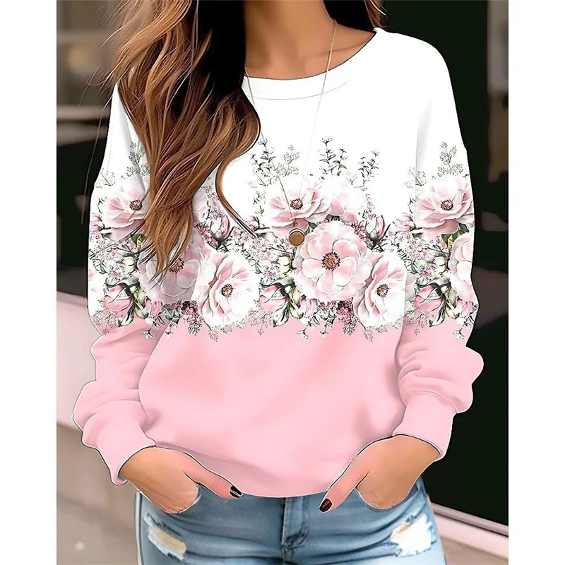 

New hot-selling round neck women's floral print fashionable casual sweatshirt 3D printed sweatshirt long-sleeved sweatshirt