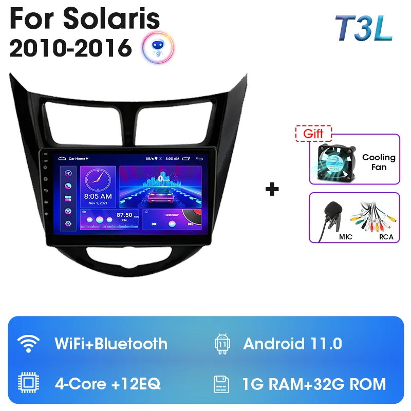 

2 din Android 12 Автомобильный радиоприемник для Hyundai Solaris Verna Accent 1 2010-2016 Мультимедийный видеоплеер Навигация GPS 4G DVD Головное устройство