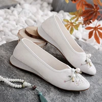 white wedge traditional shoes womens loafers autumn flats lady elegant embroidery slipon dance shoes woman retro chinese shoes