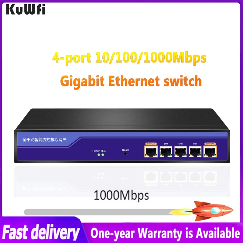 

KuWFi 4 Port 1000 Mbps Switch Ethernet Managed Switch RJ45 Hub Internet VLAN/DHCP/LACP/IGMP Gigabit Network Switch PPPoE Server