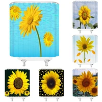 yellow sunflower shower curtain country blooming flower plant scenery landscape floral fabric bathroom decor bathtub screen home