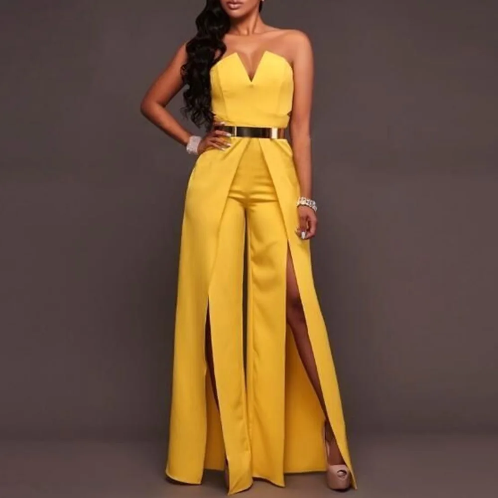 

Women Sexy Jumpsuit High Waist Split Slim Young Female Clothes Western Fashion Office Lady Spring Summer Party Design Pants 2022