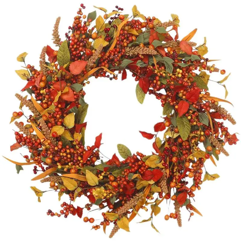 

Fall Berry Wreath Thanksgiving Realistic Rattan Wreath Harvest Festival Garland Portable Colorful Wreath For Wall Window Decor