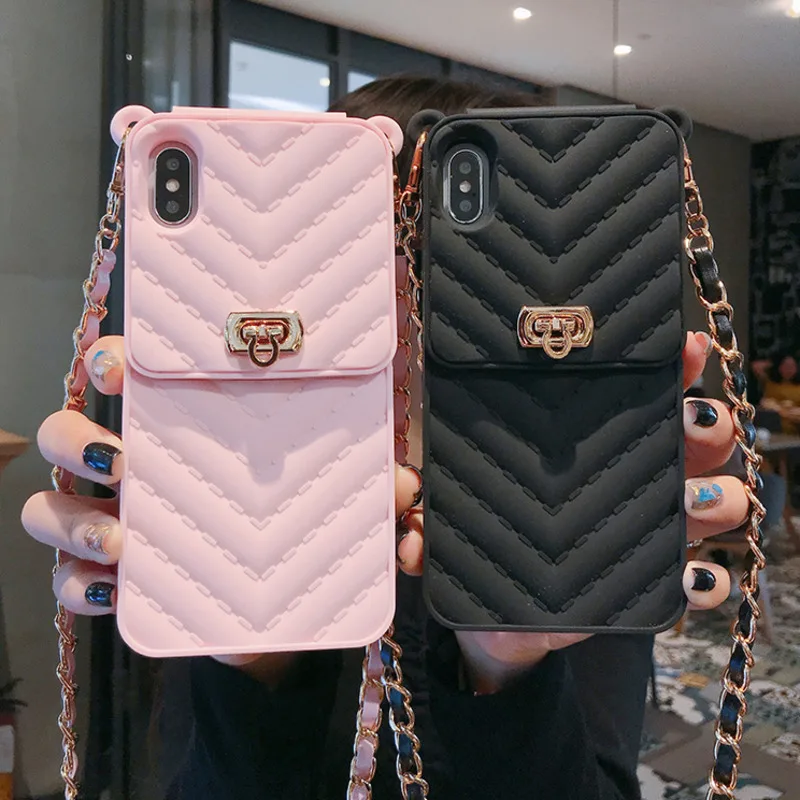 

2022.Luxurious Portable With Metal lanyard Phone Case For IPhone 11 Pro XR XS Max 12 All-inclusive Wallet Cover For IPhone 6 7