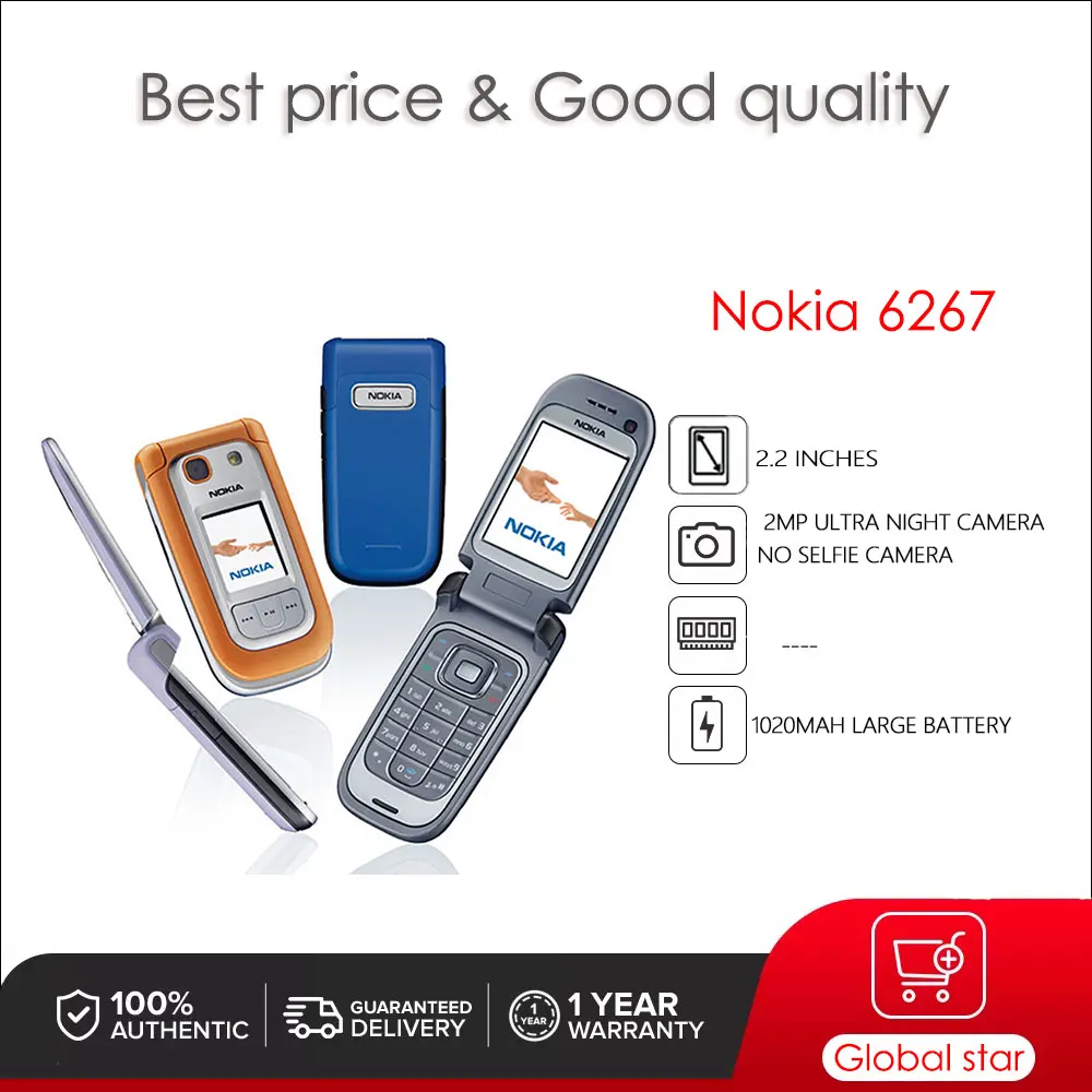 

Nokia 6267 Single SIM Original Mobile Phone 2.2" 1020mAh Cellphone
