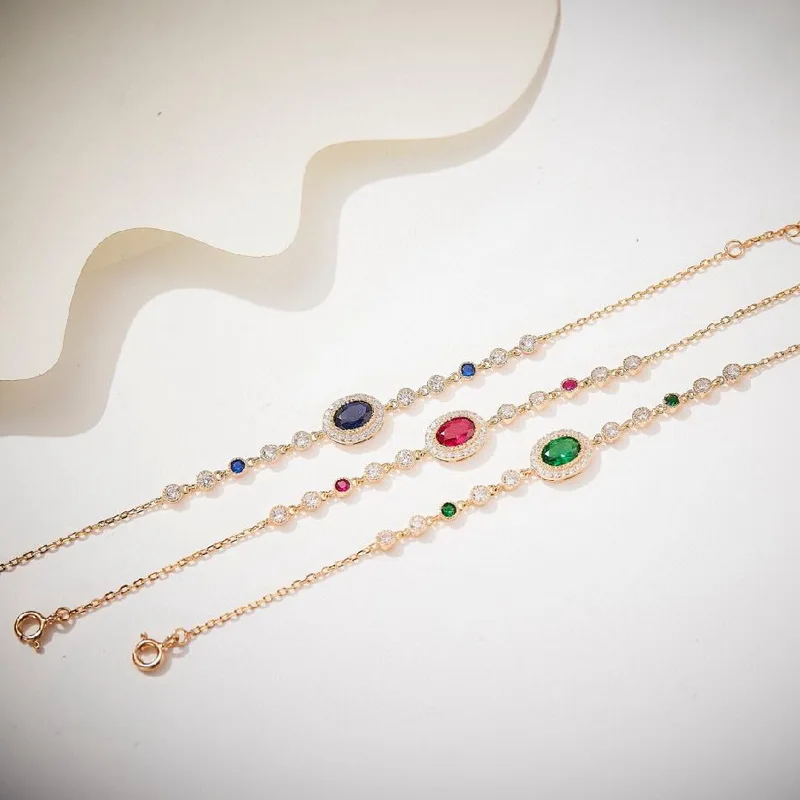 

Europe America Fashion Style High-end Jewellery Women Lady Inlay Colored Zircon Plated Gold Color Chain Bracelet