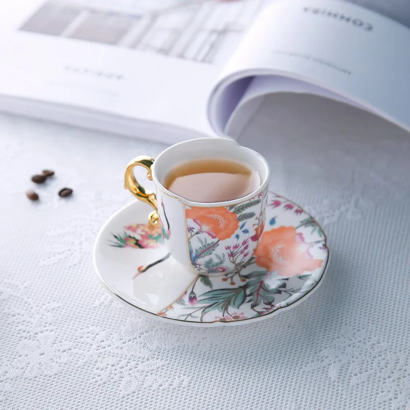 

Neoclassical New Irregular Two-piece Coffee Cup and Saucer Espresso Ceramic Coffee Cup Afternoon Tea Cup 120ml Gift Box