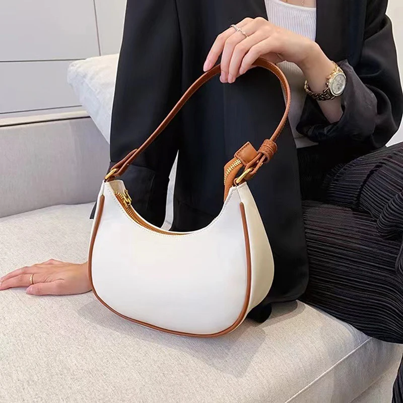 Women's Fashion Small Clutch Handbags Retro Solid Color PU Leather Shoulder Underarm Hobos Bag Casual Female Clutch Tote Purse