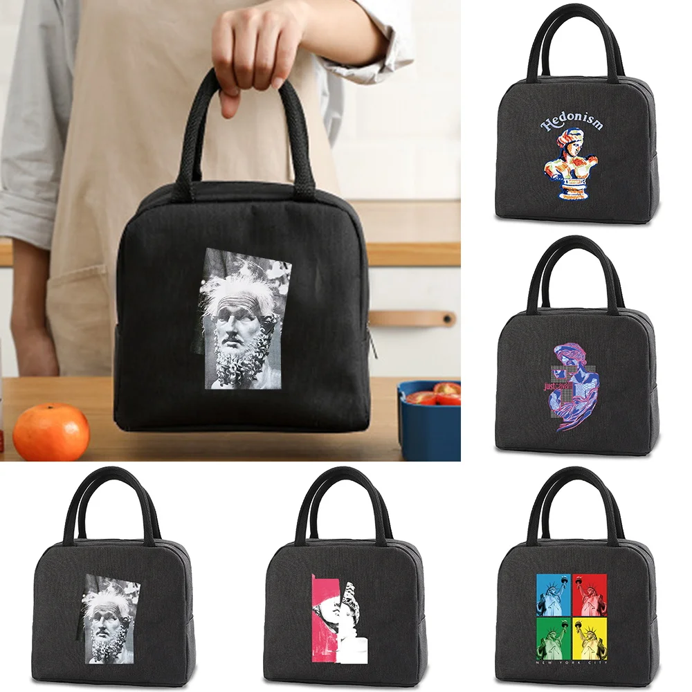 

Thermal Lunch Bags for Children Food Cooler Bag Travel Picnic Insulated Box Sculpture Series Women Lunchbox Handbags Organizer