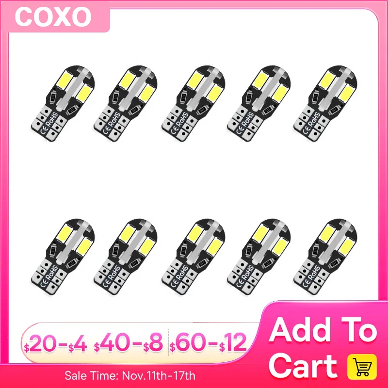 

10pcs T10 LED Bulbs W5W Canbus 5730 8SMD 6000K 194 168 LED Car Interior Map Dome Lights Parking Light Auto Signal Lamp 12V