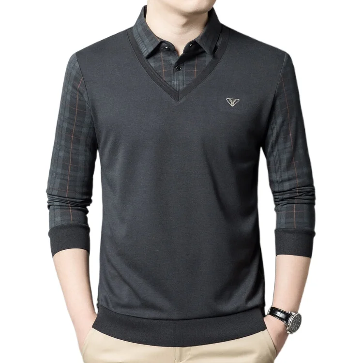 

Autumn New Men's Casual Knitted Polo Shirt Polo Collar Long Sleeve Knitted Comfortable Warm Two Piece Design Men's Top