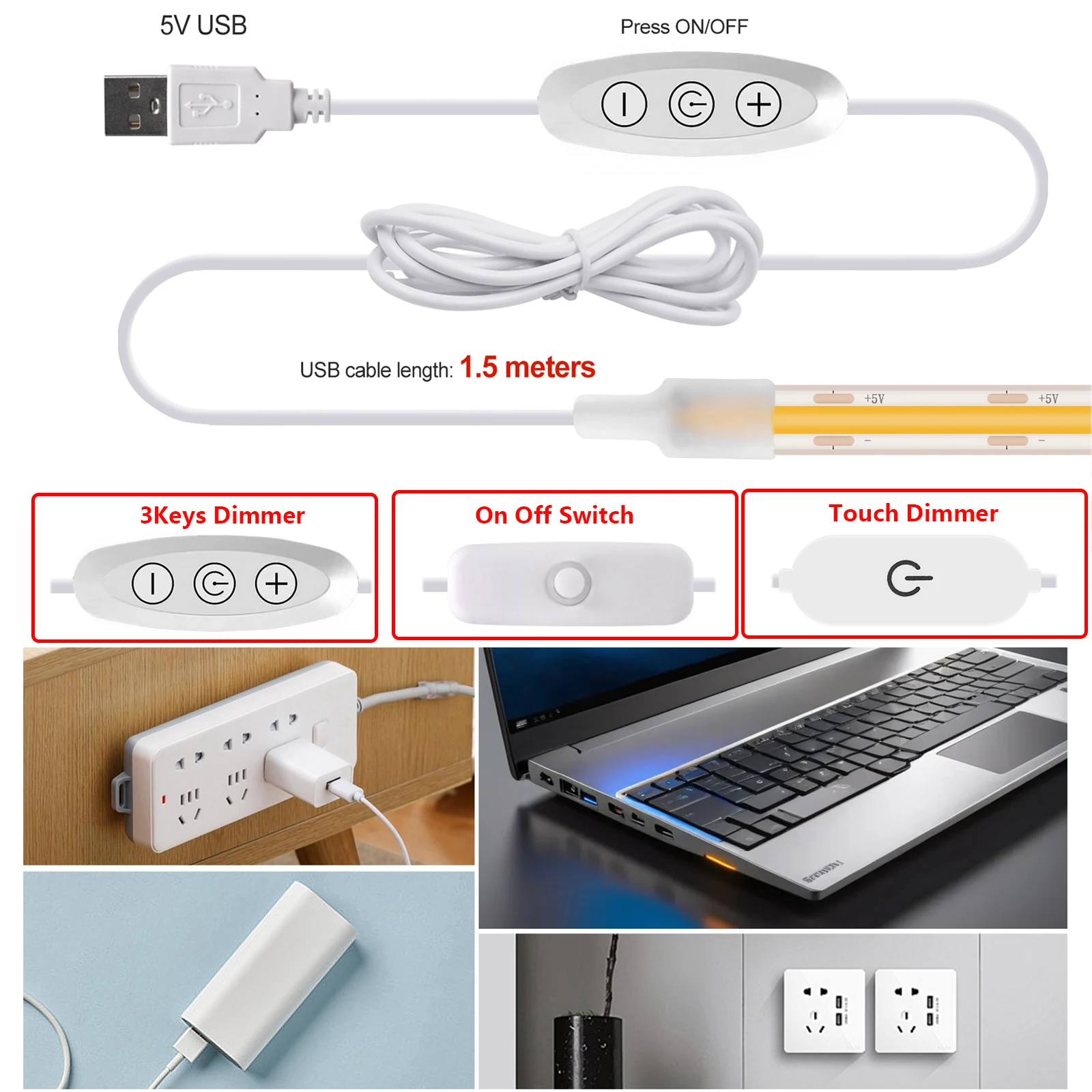 5V COB LED Strip IP68 Waterproof 320Leds/m RA90 Dimmable Linear Lighting 3000K 4000K 6000K for PC TV Backlight