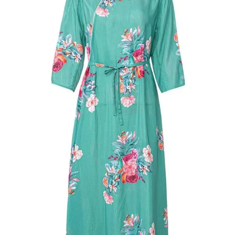 Женское длинное шелковое платье-Ципао элегантное свободное зеленое