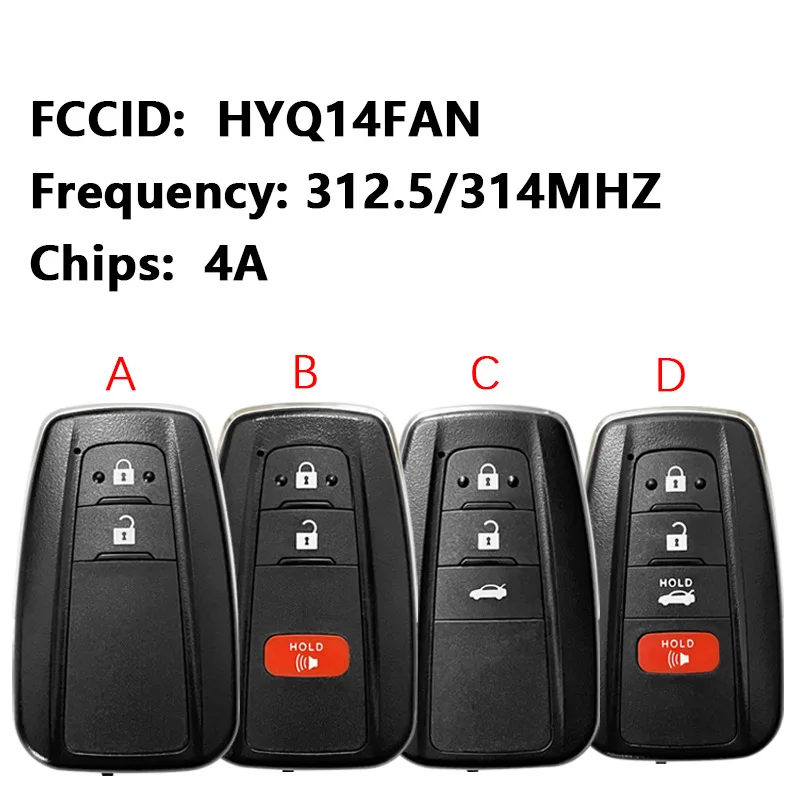 

Для TOYOTA COROLLA 2/3/4 ключ SMART KEY 312,5/314 МГц 4A чип. HYQ14FAN