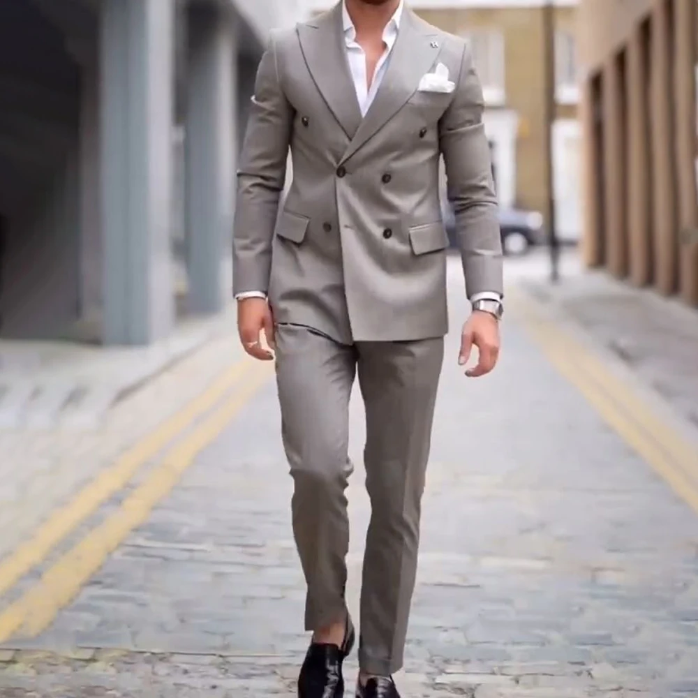 Элегантные мужские костюмы цвета шампанского двубортный деловой Блейзер модный