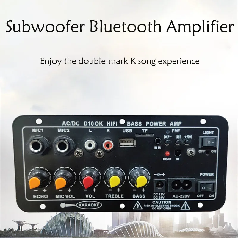 

Bluetooth Audio Amplifier Board 120W Subwoofer Dual Microphone Amplifiers Module for 8-12 inch Speaker 12/24V 110/220V