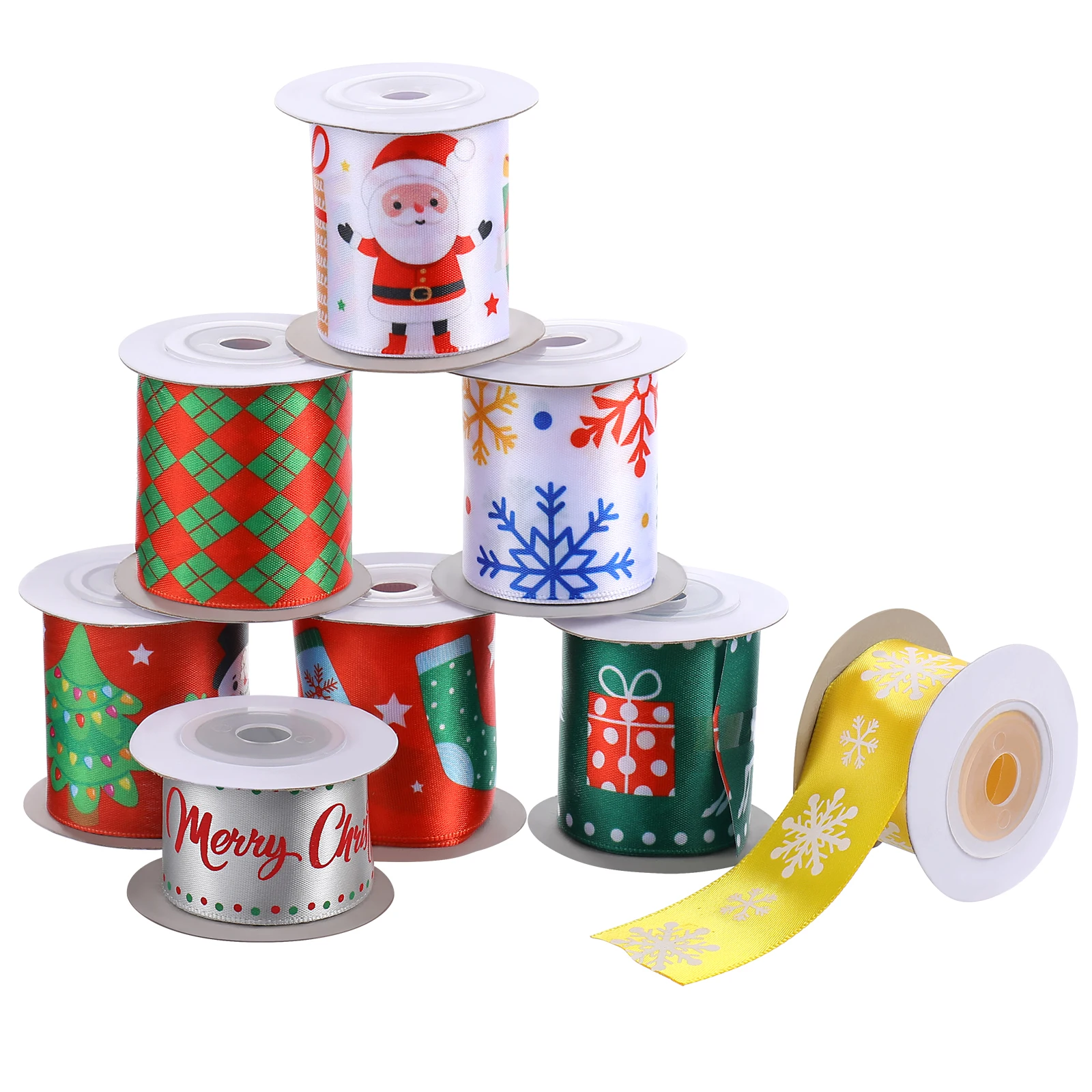 

Healifty 8 Rolls Christmas Decorative Ribbon Set Gift Wrapping Ribbon Xmas Printed Ribbons Decoration Hair Bows DIY Party Decor