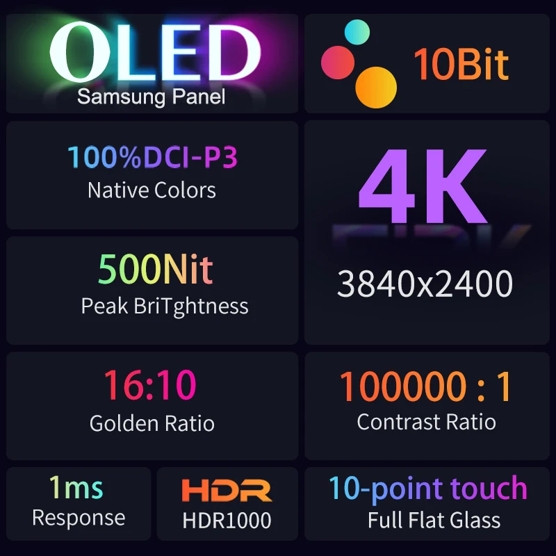 VCHANCE 16 'ɺmoled 4K сенсорный портативный монитор 500nits 100% DCI-P3 HDR Расширенный офисный