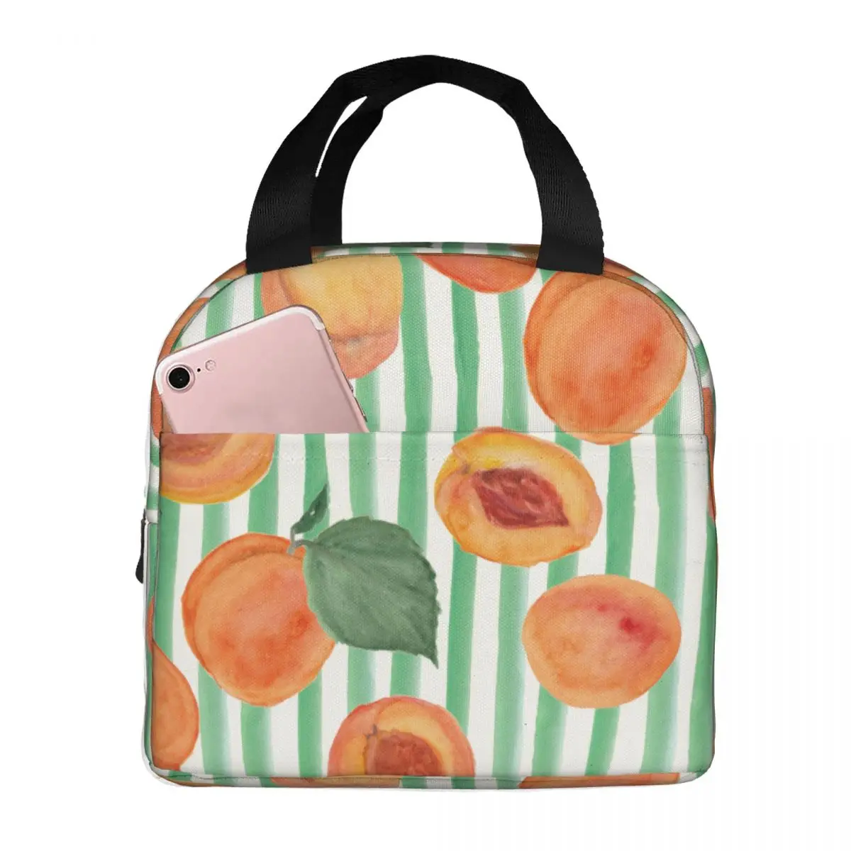 

Lunch Bags for Women Kids Peach Cute Fruit Insulated Cooler Bag Portable School Oxford Tote Handbags
