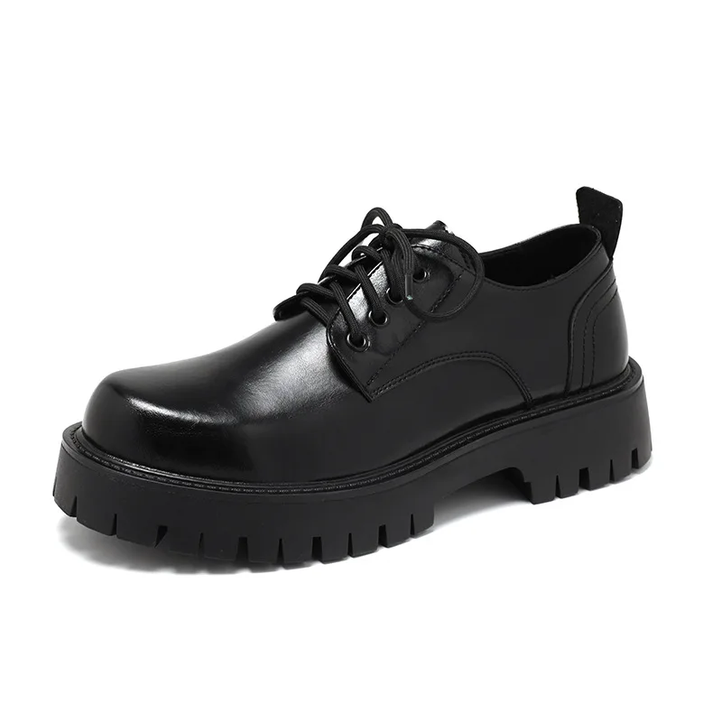 

British Style Thick Sole Platform Retro Spring Autumn Leather Shoes Business Dress Round Toe Flat Shoes 040