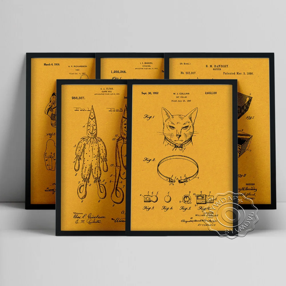 

Patent Drawing Scarecrow Cat Clown Blueprint Art Prints Poster Illustration Canvas Painting Office Studio Wall Picture Decor