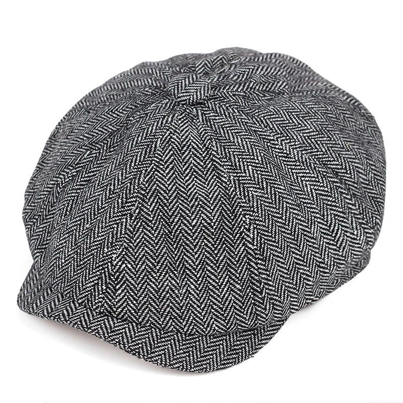 

2021 new Retro Newsboy Caps Men Octagonal Hats Black British Painters Hats Autumn Winter Berets Herringbone Flat Caps