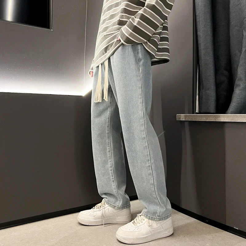 3-color Baggy Jeans Men Fashion Drawstring Retro Straight Jeans Men Japanese Streetwear Hip Hop Loose Denim Pants Mens Trousers