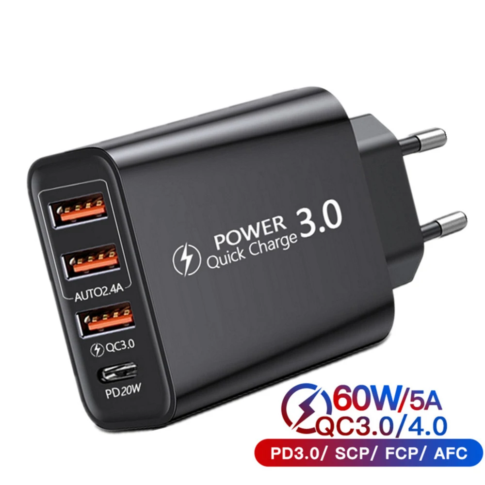 

Сетевое зарядное устройство с 4 портами USB Type-C, 60 Вт, QC 3,0