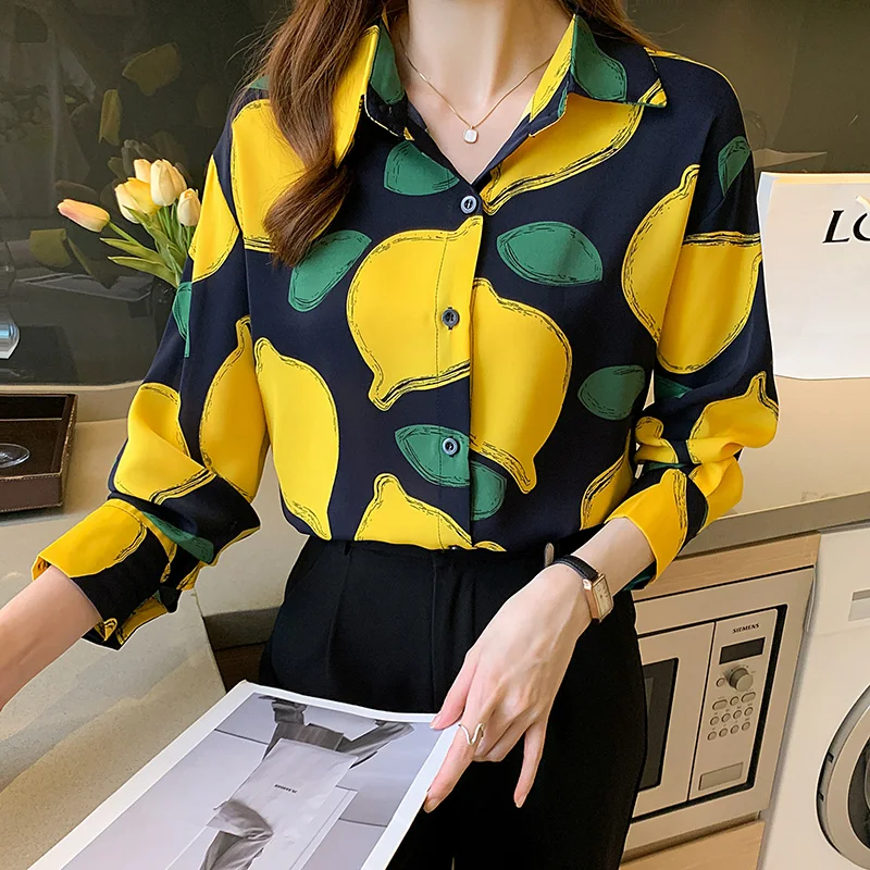 

Spring Summer Women Long Sleeve Korean Commuter Retro Printed Chiffon Shirt BlouseTops Mujer Women Tops Blouse Women C216
