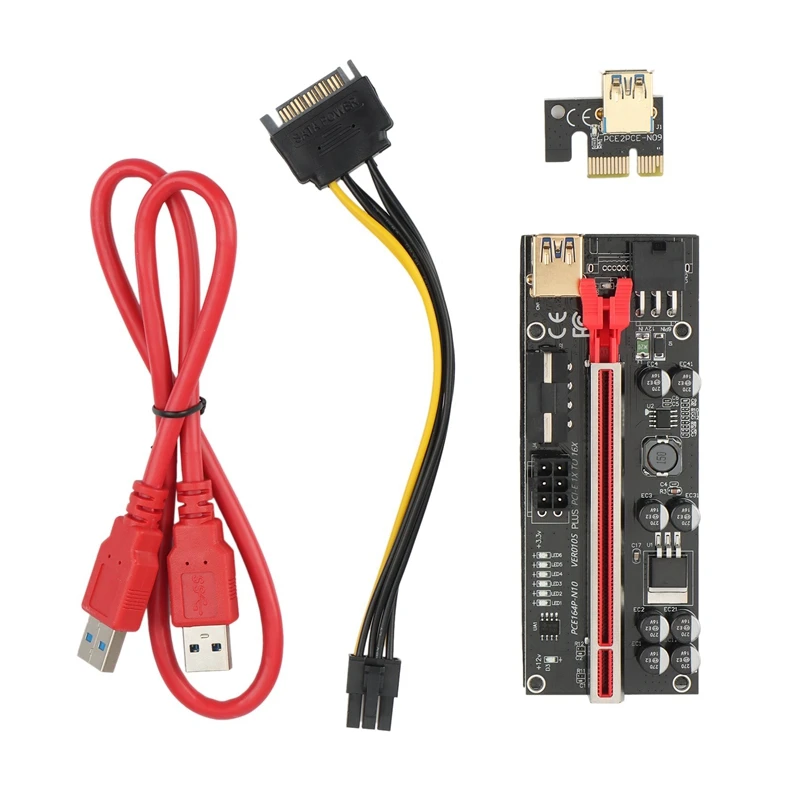 

VER010S USB3.0 PCI-E Райзер VER010 PLUS Экспресс 1X 4X 8X 16X Райзер-адаптер Pcie SATA 6-контактный разъем питания