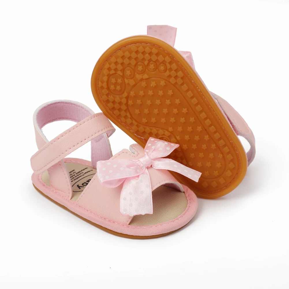 

Toddler Baby Girls Polka Dot Bow Sandals Newborn Infant PU Crib Shoes Casual Slip-on First Walkers Summer Flat with