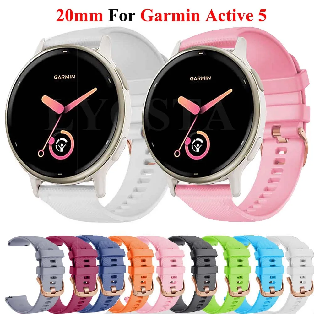 

20MM Smart Watch Strap For Garmin Active 5 Venu SQ2 Vivoactive 3 Venu 2 Plus Silicone Wristband Forerunner 645 245 Bracelet Belt