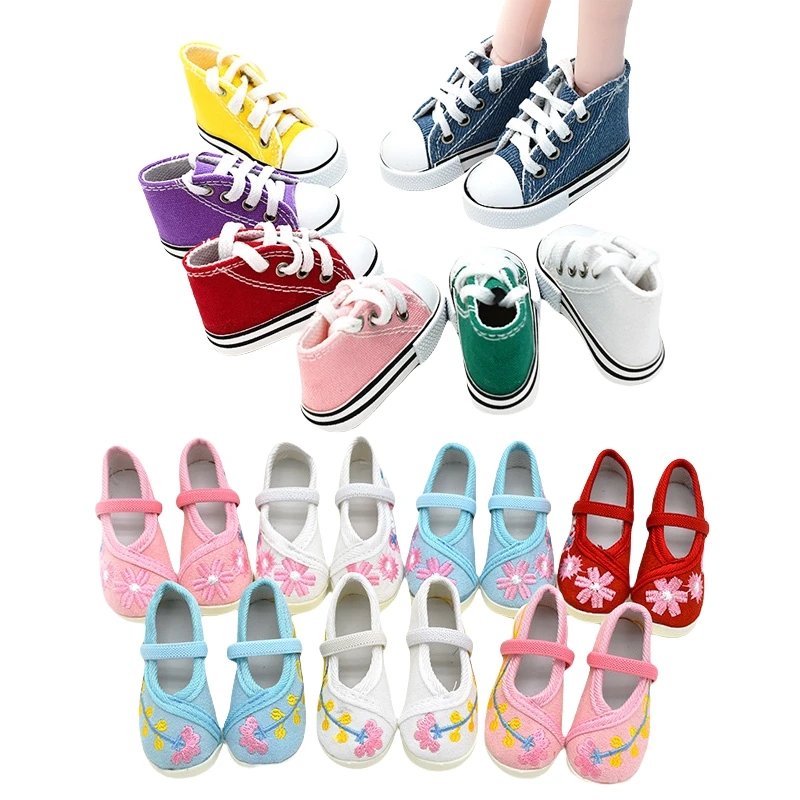 Фото 1 пара парусиновых туфель 7,5 см для куклы 1/3 BJD, аксессуары для кукол 60 см, мини-повседневные кроссовки, обувь с вышивкой для девочек, платье своими руками №1