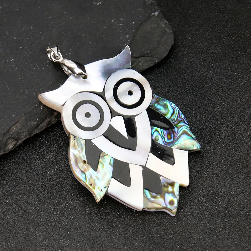

Natural Pearl Abalone Fritillary Owl Pendant Necklace Laser Engraving Shell Stitching Animal Head Home Decoration Craft