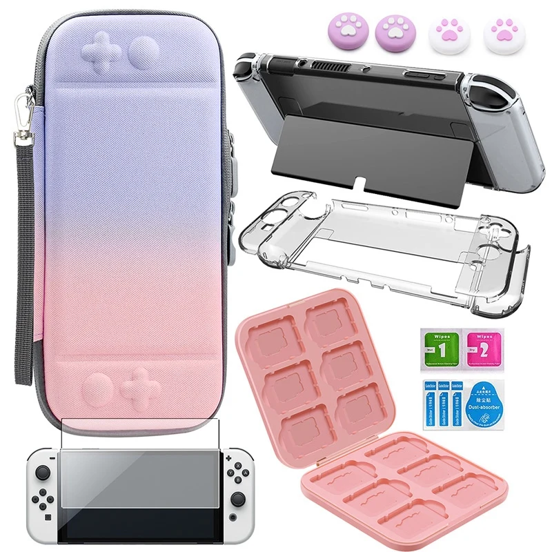 

For Switch OLED Accessories Set Storage Bag Protective Film Game Card Case PC Hard Shell Thumb Grip Caps