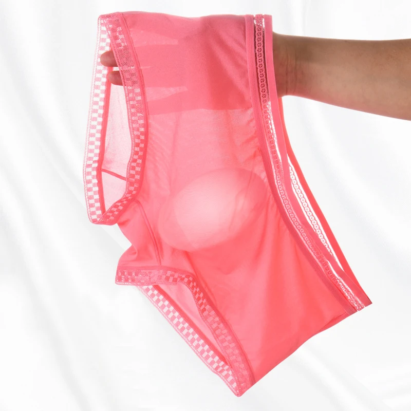 

Men Summer Ice Silk Boxer Sexy 3D U Convex Underpants One Piece Breathable Translucent Panties Elastic Ultrathin Lace Underwear