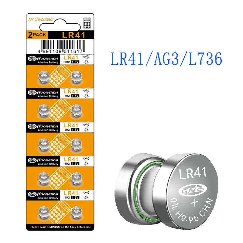 

1 Card = 10PCS AG3 1.55V Alkaline Button Battery AG3 192 LR41 SR41SW L736 Coin Cell Button Batteries for Watches Toys