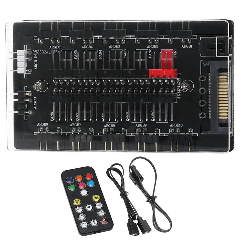 

Fan Controller PC ARGB 5V 10PIN PWM Hub Temperature Control PWM Hub Multi-Ports Controller Desktop PC Case Chassis RGB Headers