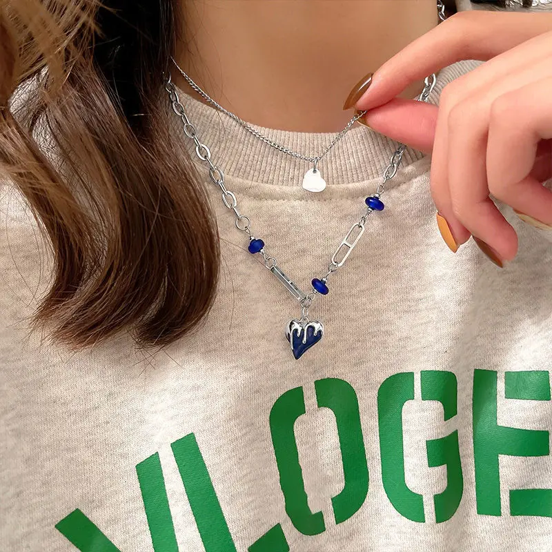 Японское и южнокорейское Новое Двухслойное ожерелье Klein blue love Женская модная