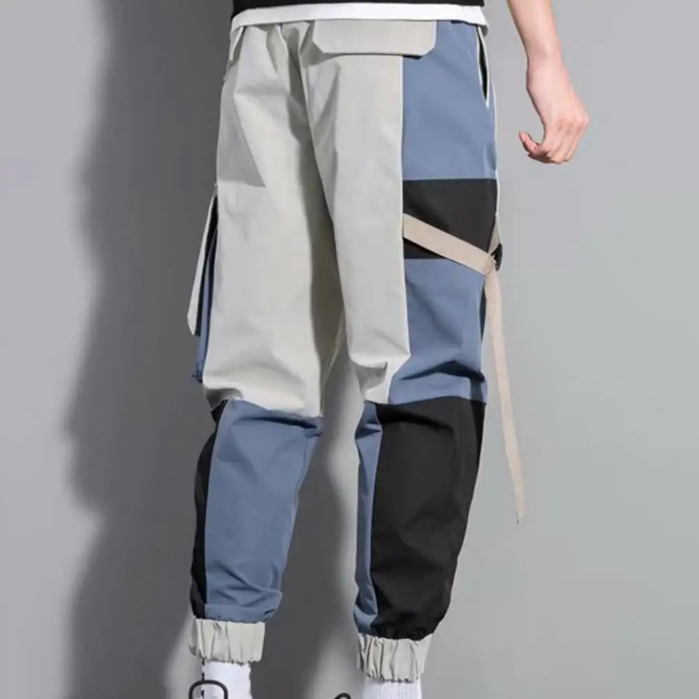 

Long Contrast Colors Multi Pockets Elastic Waist Men Trousers Daily Clothes