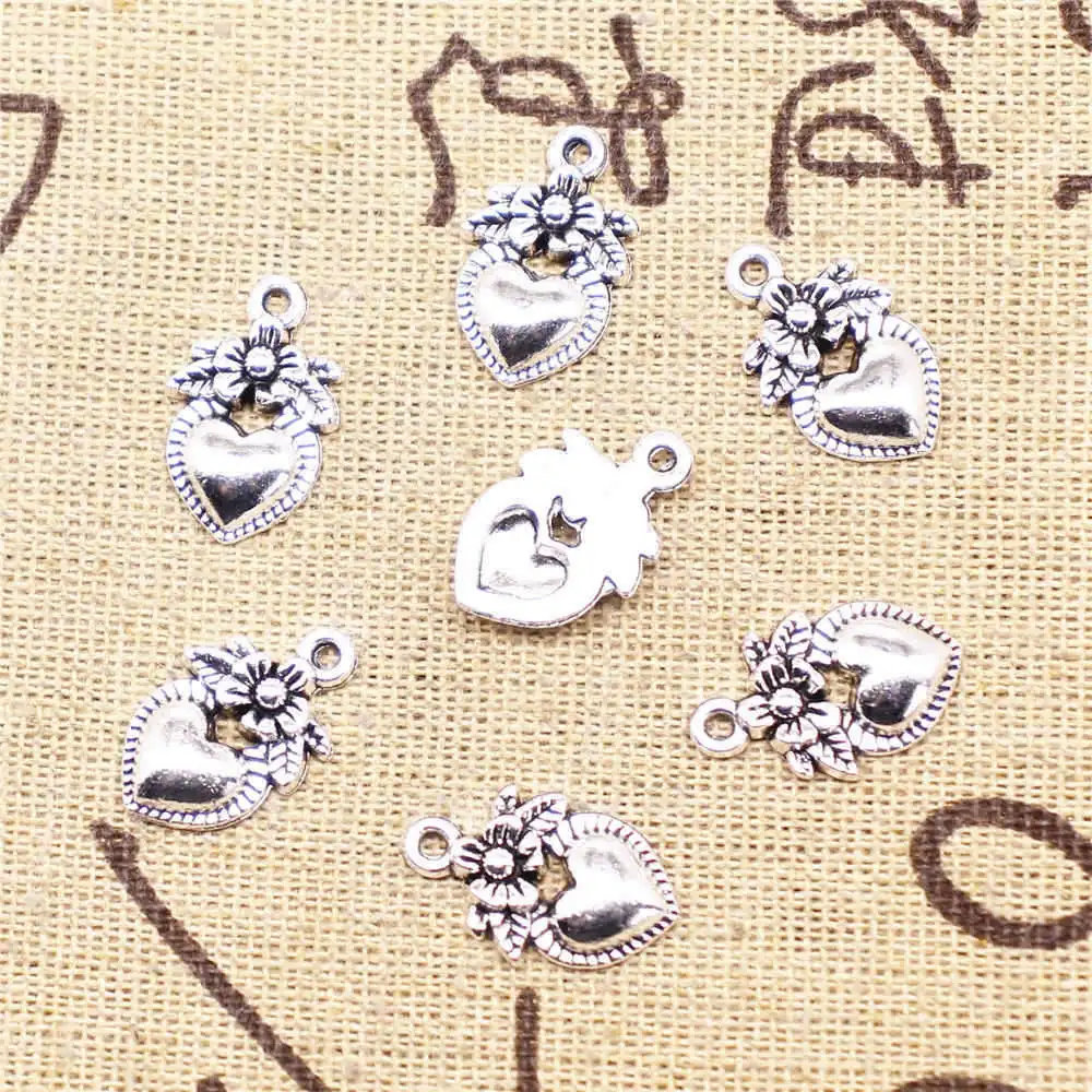 

Flower Peach Heart Charms Wholesale Men Pendant Handmade Kids 12X18mm Antique Silver Color 20 Pieces